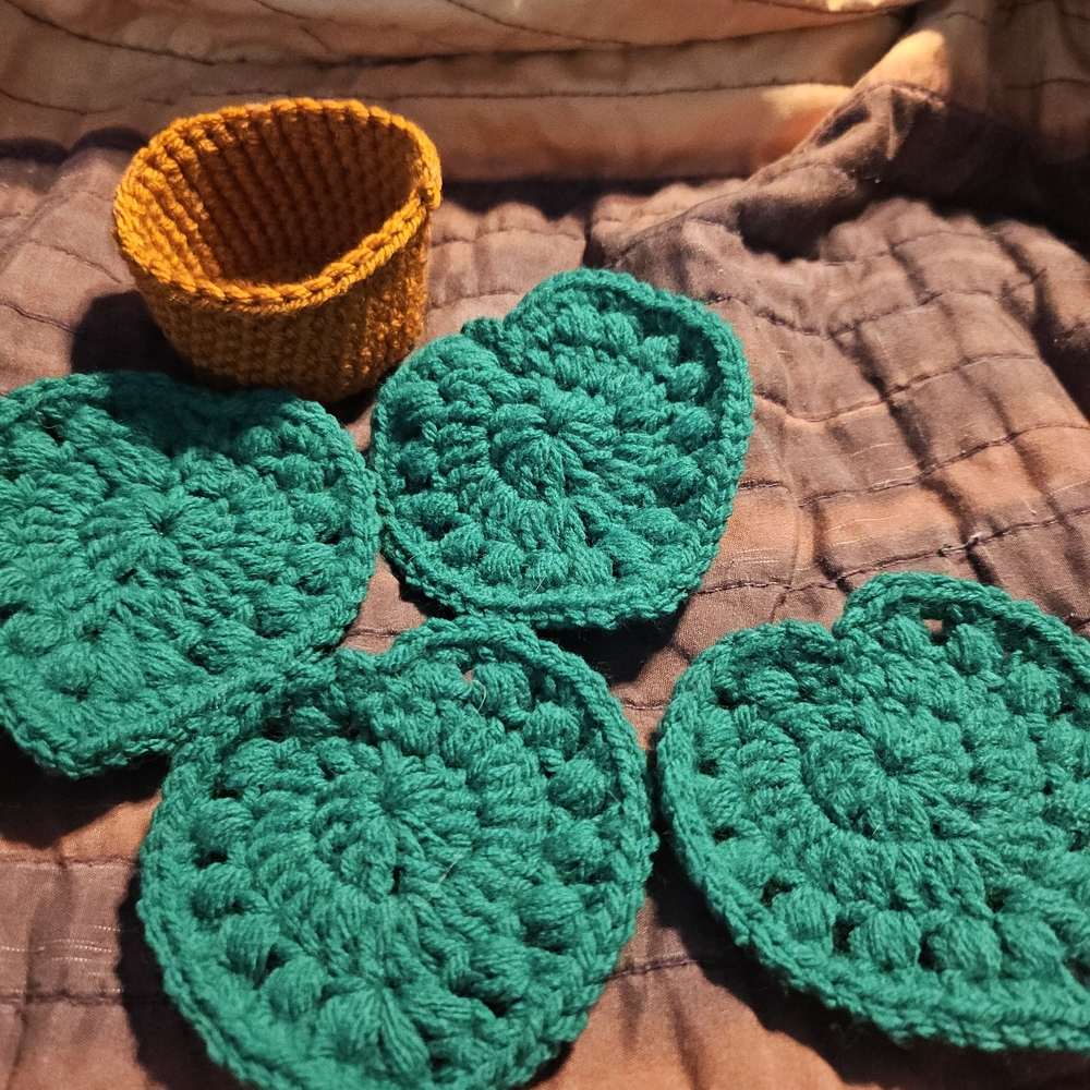 Crochet Leaf Coasters and Basket Set